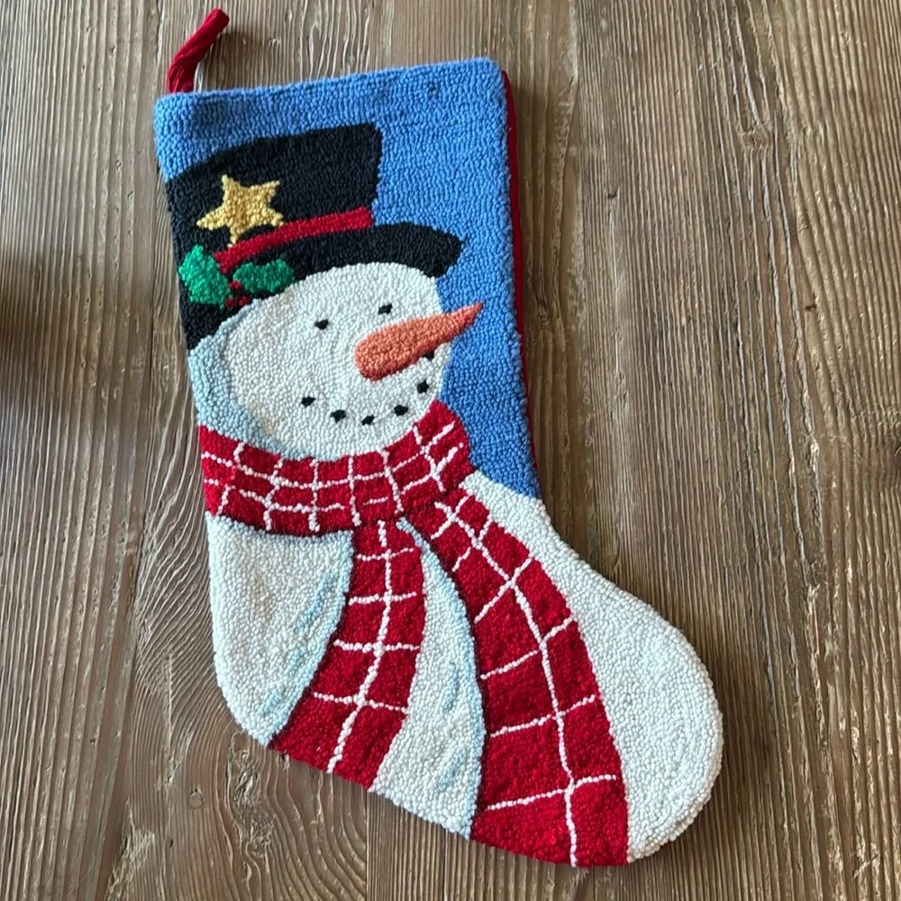 Beautiful Needle Punch Embroidered Snowman Christmas Stocking velvet back